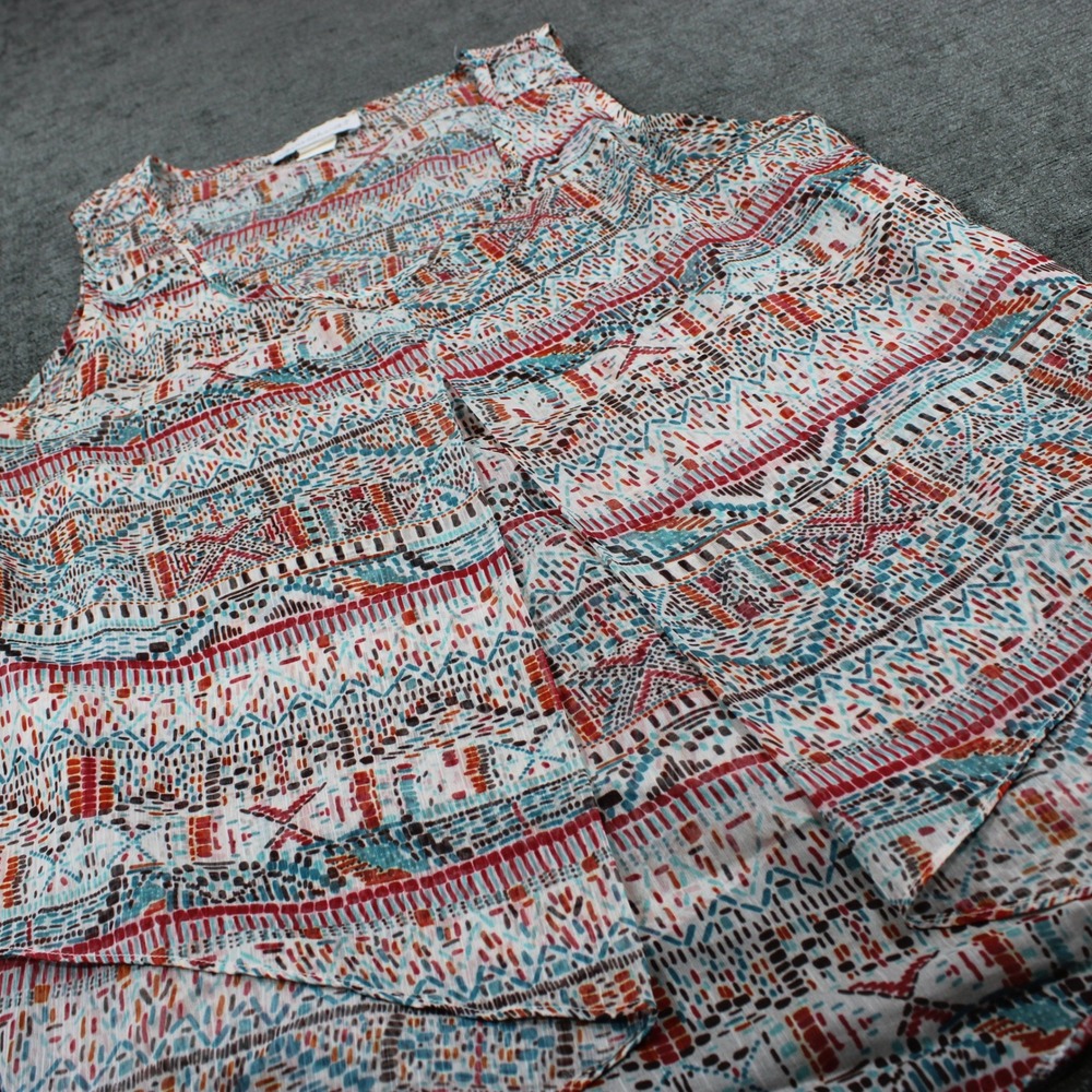 Keren Hart Sleeveless Geometric Tribal Print Asymmetrical Layered Blouse